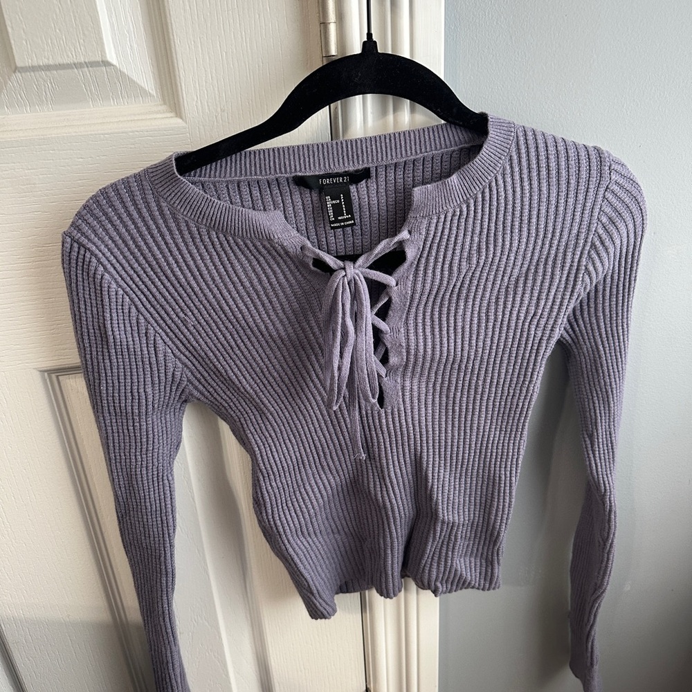 Forever 21 Lavender Lace-Up Knit Top